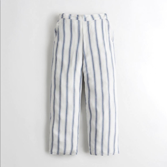 HOLLISTER WHITE BLUE STRIPED FLOWY PANTS CULOTTES - Picture 4 of 7